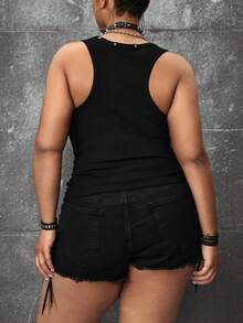 ROMWE Avant Top de tirantes negro con estampado de letra de langosta, remaches y estilo gótico punk grunge, talla grande - Negro - Ver 3