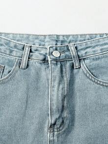 SHEIN EZwear Button-Front Pocket Denim Shorts, Casual Wear - Blue - View 5