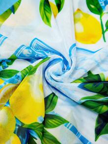 SHEIN Swim Oasis 女士柠檬印花连体泳衣罩衫及半身裙套装，度假沙滩装 - 彩色 - 查看 11