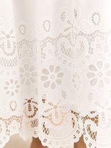 KSTM 女士白色露背吊带长裙，蕾丝裙摆，可调节肩带，适合夏季休闲、海滩、婚礼宾客等场合 - 白色 - 查看 7