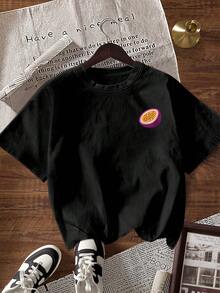 SHEIN 女士字母印花圆领短袖休闲百搭T恤 - 黑色 - 查看 2