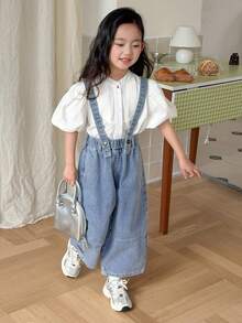 DAZY Young Girls' Fashionable Bib Pants, Summer New Korean Style - Light Wash - View 3