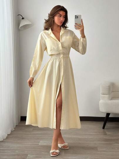 SHEIN Robe longue rayée pour femmes - Élégante avec boutons