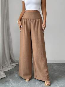 Selianne Linen Loose Flowy Wide Leg Pants, Casual Vacation Style, Suitable For Women In Summer - Apricot - View 3