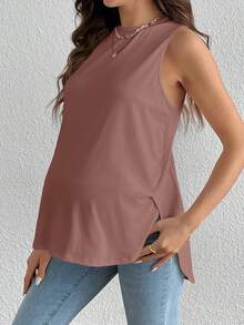 SHEIN 夏季孕妇休闲纯色背心 - 藕粉色 - 查看 4