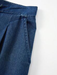 GlowEve Women's Drawstring Waist Pocket Casual Versatile Daily Wear Wide Leg Jeans - Blue - View 7