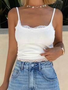 DAZY Women's Square Neck Fitted Short Camisole Tank Top, Casual Street Style Undershirt For Summer - White - View 5