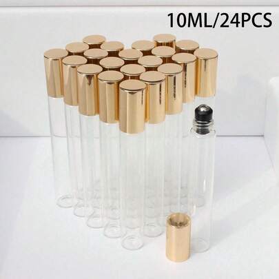 5ml/10ml/8 piezas/24 piezas/40 piezas Botellas de roll-on de perfume y aceites esenciales en miniatura, botella transparente con tapa dorada, recargable, tamaño portátil de viaje, adecuado como regalo para amigos y familiares