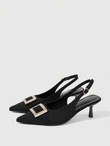 Sleekvia 女士尖头露跟针织黑色性感通勤低帮搭扣细高跟鞋 - 黑色 - 查看 10