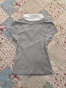 Noixe Women Polo Collar Short Sleeve T-Shirt - Grey - View 2