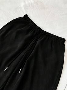 Attitoon 女士休闲低腰直筒运动裤，纯黑色，适合夏季穿着 - 黑色 - 查看 5