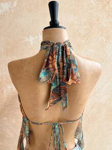Soleia Women's Sexy Paisley Print Halter Backless Flowy Hem Cami Top, Beach Vacation,Summer Top,Beach Beach Cruise Vacation Road Trip City Vacation Holiday Dating Afternoon Tea Vacation, Music Festival Music Festival Outfits, Bohemian Style, Beach Vacations, Sandy Beaches, Summer, Music Festival Outfits Suitable For All Seasons, Everyday Commuting, Wedding Season, Parties, Carnivals, Island Vacation Outfits Boho Outfit For Women Festival Outfits For Women Boho Chic Womens Clothing Bohomela Boho Women S - Multicolor - View 6