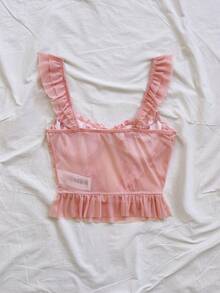 Soleia 可爱性感半透明网纱花卉刺绣钢圈文胸，配有可调节肩带 - 粉色 - 查看 2