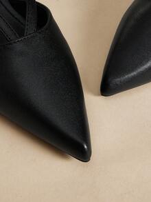 Rosivie Pointed Toe High Heel Shoes, Thin Heel Slip-On Peep Toe Pumps For Women - Black - View 4