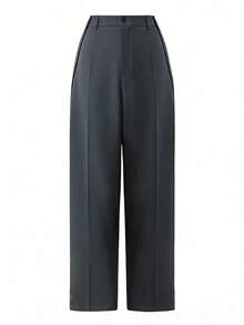 SHEIN Franclia Women's High Waist Slimming Straight Leg Dress Pants, Office Commute Style - Dark Grey - View 1