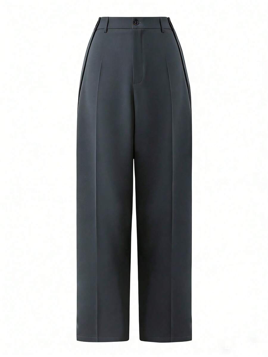 SHEIN Franclia Women's High Waist Slimming Straight Leg Dress Pants, Office Commute Style - Dark Grey - View 1