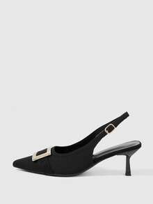 Sleekvia 女士尖头露跟针织黑色性感通勤低帮搭扣细高跟鞋 - 黑色 - 查看 7