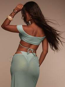 Musera Resort Terra Sol Spring 扭结露肩系带比基尼上衣（仅上装）泳装度假夏季旅行沙滩装 - 綠色 - 查看 4