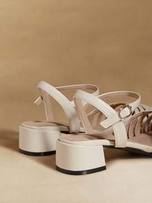 Rosivie 中跟闭趾凉鞋 女士夏季新款复古休闲圆头粗跟罗马凉鞋 - 白色 - 查看 4