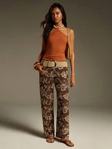 Athîral Women's Casual Vacation Knit Halter Sleeveless Beaded Top - Rust Brown - View 3