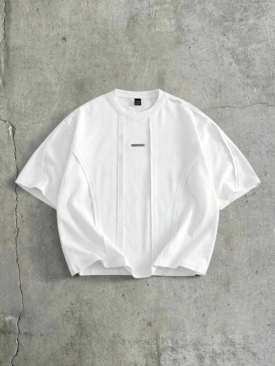AXEPEAK Men's Casual Standard Size Black T-Shirt With Contrast Rib Knit Crew Neck, Summer - White - View 1