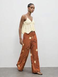Maija Outfit Deas For Pants Star & Sun Print Women's Wide Leg Pants, Vacation Style Suitable For Beach, Island Travel, Versatile And Comfortable Work Outfits For Women Palazzo Pants Women Women Wide Leg Pants Boho Pants Flare Pants Western Pants Star Print Pants Wide-Leg Pants Festival Outfits For Women Women's Summer Pants Cute Pants For Woman Star Pants Wide Leg Pants Woman High Waist Pants For Women Casual - Multicolor - View 7