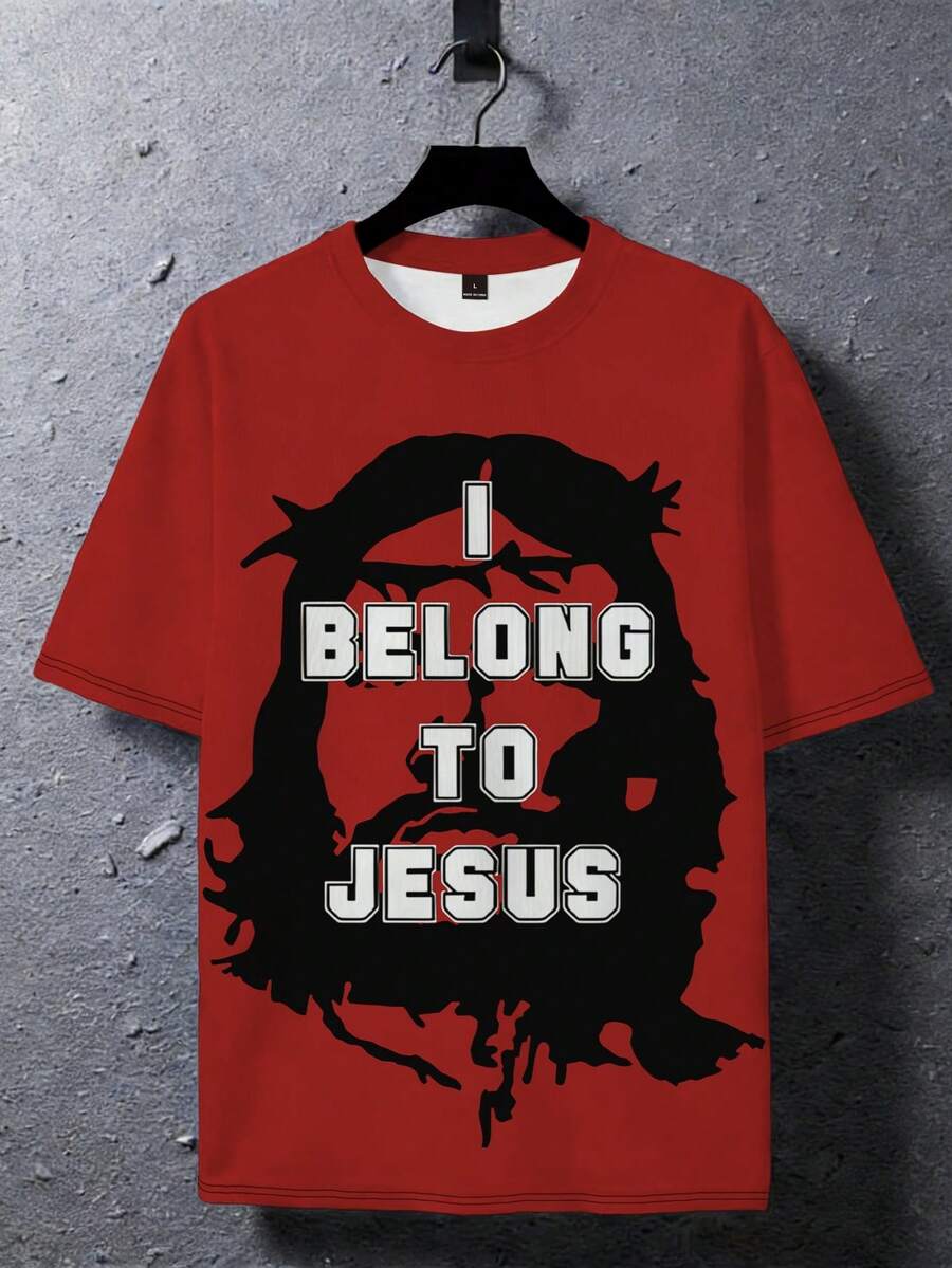 Manfinity LEGND Men's Casual Slogan Graphic Print Short Sleeve T-Shirt, Summer - Red - View 1