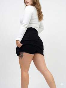 Cargo Denim Short Skirt - Black - View 4
