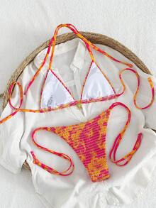 Swim Vcay Bộ 2 bikini hai mảnh kiểu cổ yếm tam giác, in họa tiết ngẫu nhiên, gợi cảm, thanh lịch, thích hợp cho bãi biển và tiệc bể bơi. - Nhiều màu - Xem 4