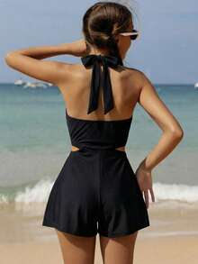 Teen Girls' Backless Halter Romper For Summer Beach Vacation, Hawaii Beach Holiday - Black - View 6