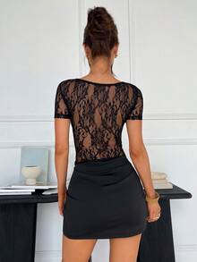 Siren Gaze Đầm ngắn ren đen khoét lỗ, đầm hè thanh lịch dành cho nữ, đầm dự tiệc cocktail, đầm dự lễ hội âm nhạc. - màu đen - Xem 2