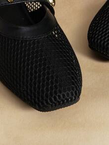 Rosivie 玛丽珍鞋 女士夏季新款法式芭蕾舞带扣镂空平底鞋 - 黑色 - 查看 4