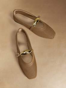 Rosivie Giày nữ mới của European Station mùa hè 2026, khóa kim loại, kiểu lưới, cổ thấp, giày Mary Jane khoét rỗng. - Màu be - Xem 1