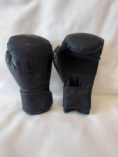 1 đôi găng tay đấm bốc lưới thoáng khí màu đen bóng, găng tay tập luyện MMA unisex dành cho người lớn, thích hợp cho phòng tập thể dục và sử dụng tại nhà.