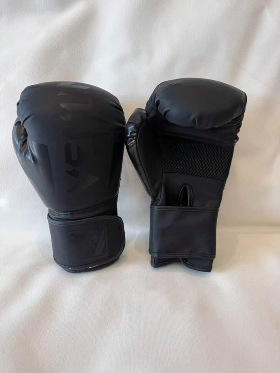 1 đôi găng tay đấm bốc lưới thoáng khí màu đen bóng, găng tay tập luyện MMA unisex dành cho người lớn, thích hợp cho phòng tập thể dục và sử dụng tại nhà. - màu đen bóng - Xem 1