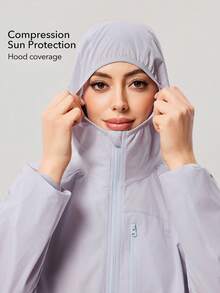 OutZeal Women Sun-Proof Jacket Summer Gym Workout UV Protection Front Zip Pocket Back Mesh Design Loose-Fit Hooded Top - Mauve Purple - View 2