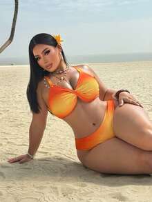 Swim Vcay Plus Size Women Ombre Print Fashionable Sexy Bikini Top - Multicolor - View 6