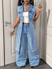 BamGleam Đầm denim dài tay dáng casual dành cho nữ, thích hợp mặc hàng ngày hoặc đi hẹn hò. - Rửa trung bình - Xem 3