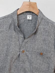 SHEIN Bộ đồ đôi cho bé trai tuổi teen, gồm áo sơ mi ngắn tay cổ chữ V màu trơn dáng rộng, dễ phối đồ, gồm áo và quần cạp chun, thích hợp đi làm, đi học, mặc hàng ngày, chơi thể thao, phù hợp cho mùa xuân/hè. - Xám - Xem 5