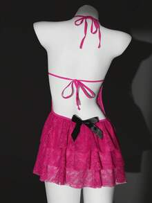 Seduluxe 2pcs Sexy Lace Lingerie Nightgown And Panty Set - Hot Pink - View 7