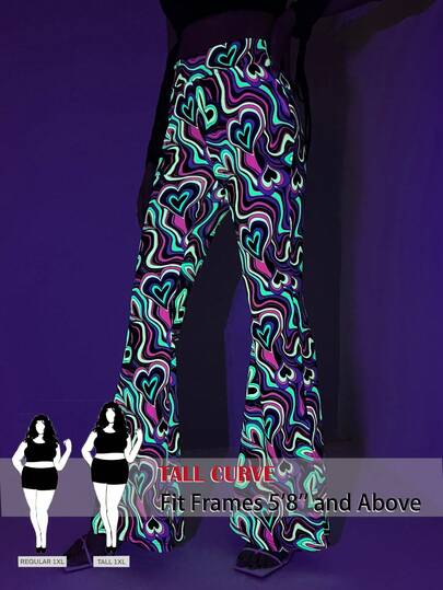 SHEIN Tall CURVE Quần ống loe cỡ lớn thời trang in hình trái tim phát sáng trong bóng tối