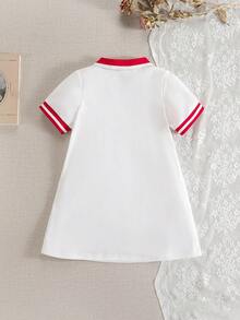 SHEIN 女童可爱樱桃印花白色Polo领A字连衣裙，休闲百搭，适合外出、上学、运动、聚会等场合。 - 白色 - 查看 3