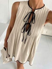 Siren Gaze Women's Contrast Polka Dot Sleeveless Mini Dress Women Vacation Dress Summer Dress Cotton Dresses Casual Summer Dress For Women Cream Dress Cotton Blouses Italian Summer Dress Sleeveless Dress - Apricot - View 3