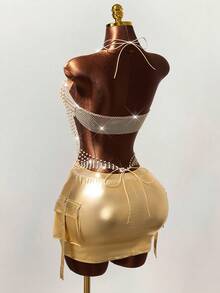 Mistrie 女士音乐节亮片网纱水钻露背吊带背心 - 黑色 - 查看 2