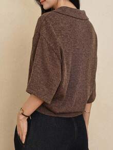 DAZY Camiseta de manga corta de unicolor, versátil y casual para uso diario en verano - Marrón Mocha - Ver 5