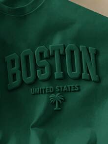 Manfinity Joysei 男士圆领字母压纹休闲百搭日常短袖T恤 - 墨綠色 - 查看 2