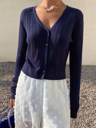 DAZY Cardigan leggero casual da donna a maniche lunghe, tinta unita, con design traforato, adatto per l'estate