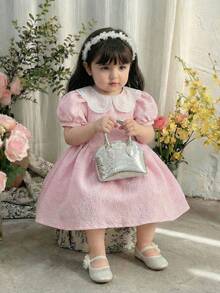 LMoss Kids 女婴褶皱领花瓣袖可爱连衣裙 - 彩色 - 查看 10