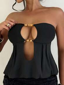 Sirith Women's New Black Rhinestone Sexy Party/Date/Beach Blouse Top - Black - View 5