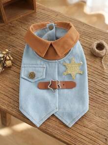 PETSIN 1 pieza Ropa universal para gato/perro, chaqueta con estilo de sheriff occidental, chaqueta con cuello de contraste elegante y fresca - Azul - Ver 1